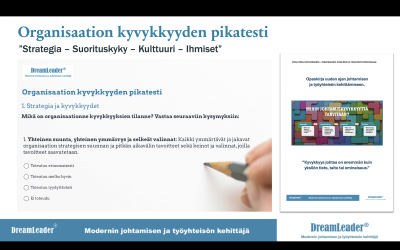 Tee organisaatiosi kyvykkyyden pikatesti. ”Strategia, suorituskyky, kulttuuri ja ihmiset.” Miltä tämä kokonaisuus näyttää?